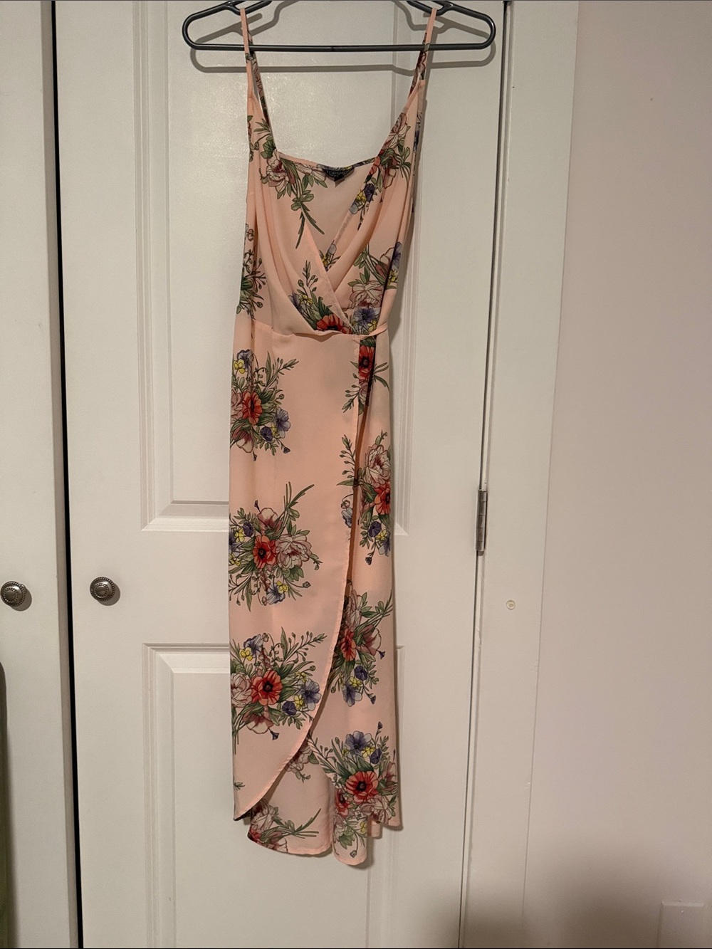 Topshop Pink Floral High-Low Slip Dress